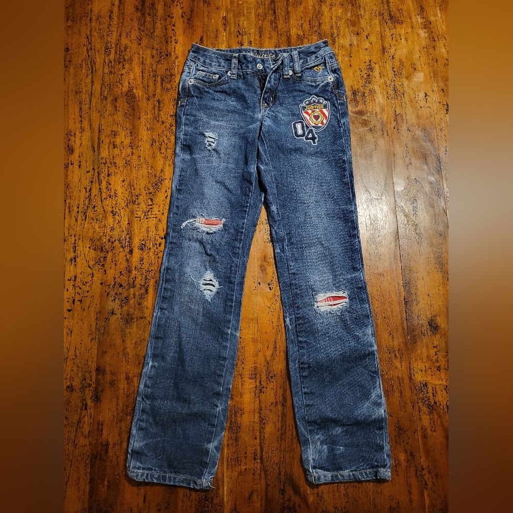 Girl's Justice jeans patchwork size 8 s super low